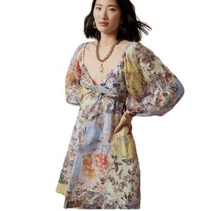 Banana Republic Ramie Twist Front Floral Mini Dress